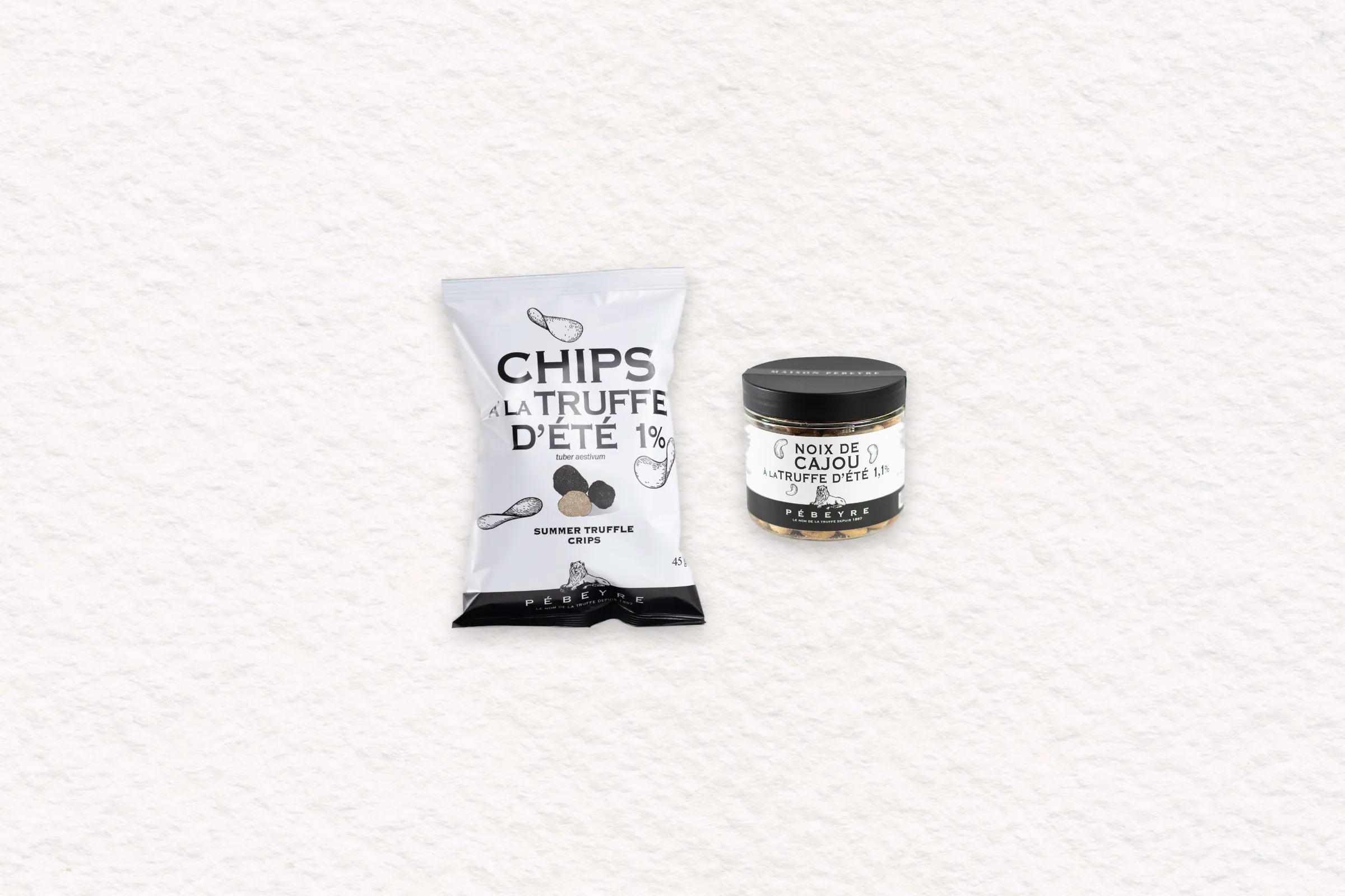 Assortiment apéritif à la truffe d'été Pébeyre : chips, pâté, noix de cajou