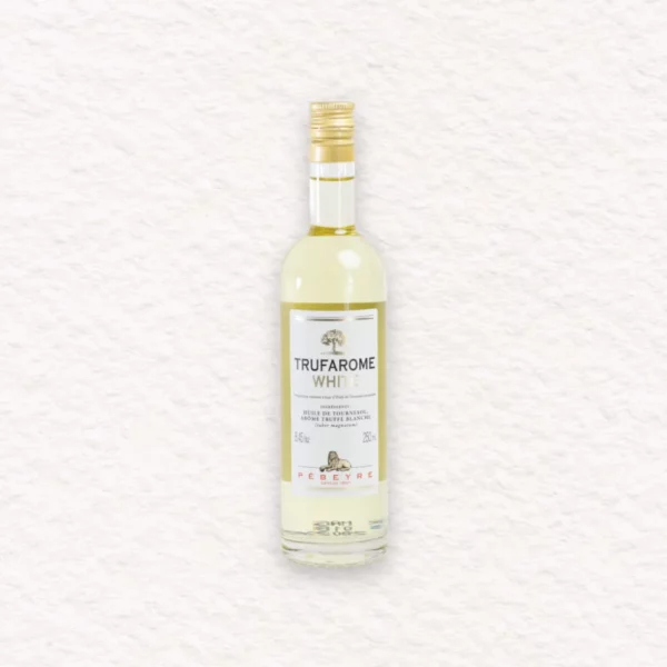 huile-tournesol-truffe-blanche-fond-blanc Bouteille d'huile de tournesol arôme truffe blanche Pébeyre